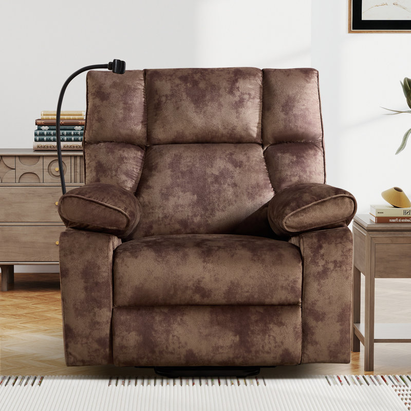 38.98" Wide Power Lift Massage Recliner With Heat, Cup Holders & Phone Stand, Brown