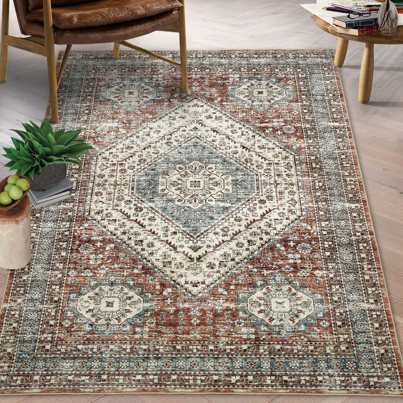 Rectangle Abstract Washable Area Rug, Brown, Rectangle 120 x 170 cm