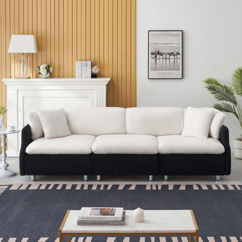 Canapé avec coussins l 95,3 po, Beige / noir Teddy