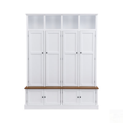 Farmhouse Hall Tree With Bench And Cabinet, 4-In-1 Entryway Storage Organizer, Modern And Functional For Any Room