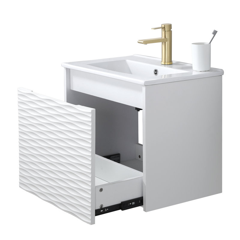Meuble-lavabo simple mural 24 po avec comptoir en céramique 24 po Modern, Blanc