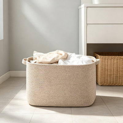 Grand panier de rangement en corde de coton 65L pour salon, chambre d'enfant, buanderie et jouets - panier à couverture 19,7 x 15,7 x 11,8 po, brun naturel