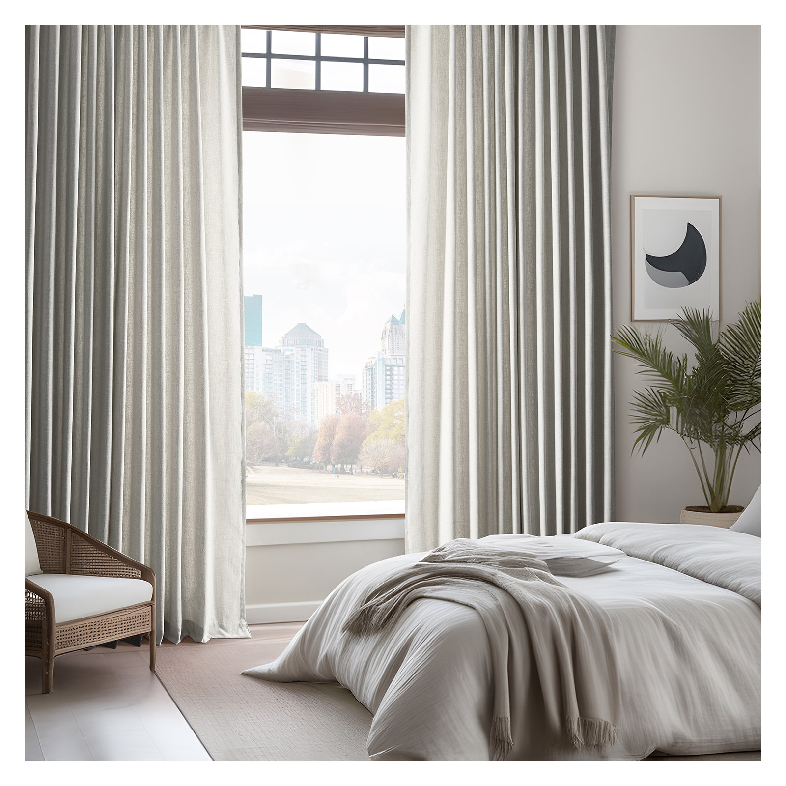 Farmbry Simply Faux Linen Curtains Pair - 2 Panels - Light Filtering Window Curtains, Light Sand, 50" W x 96" L