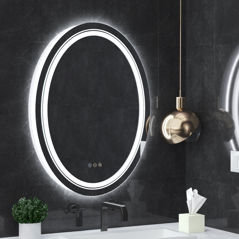 Miroir de salle de bain à DEL avec éclairage avant et rétroéclairé, anti-buée, intensité variable, température de couleur réglable