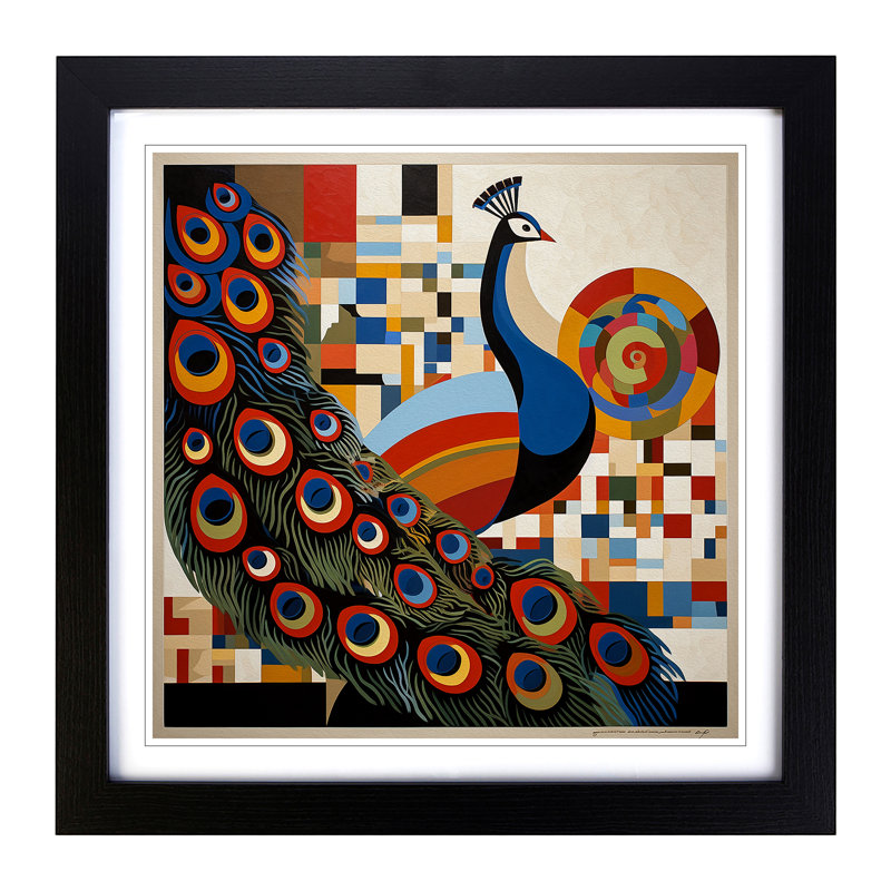 Peacock Constructivism No.6 - Framed Print, Black
