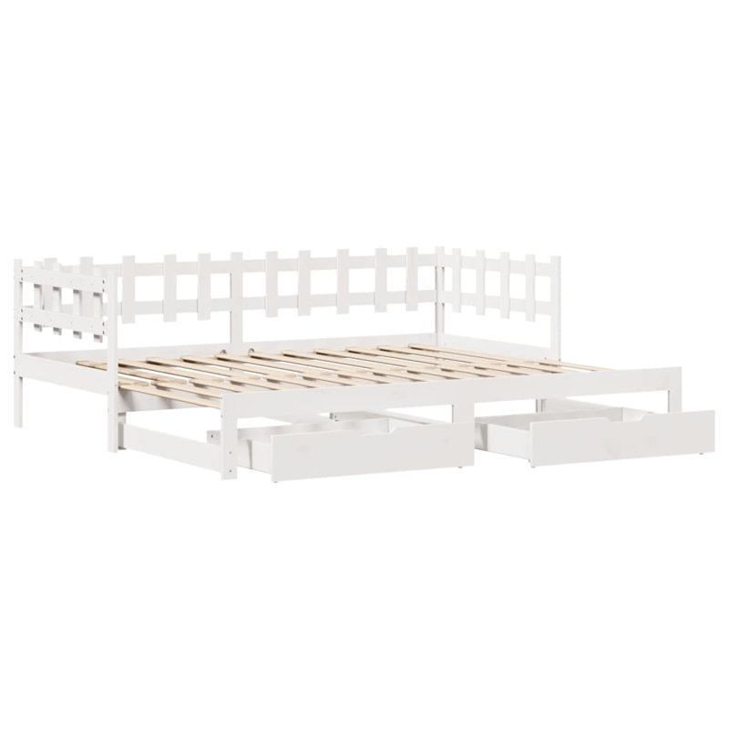 Mogos Solid Wood Daybed with Trundle, Single (3'), White