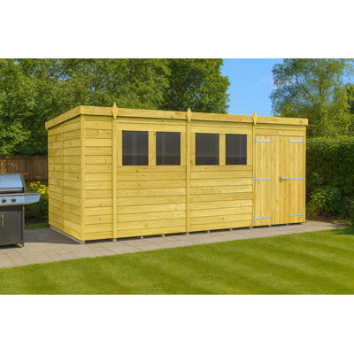 15ft x 6ft Pent Shed - Double Door with Windows