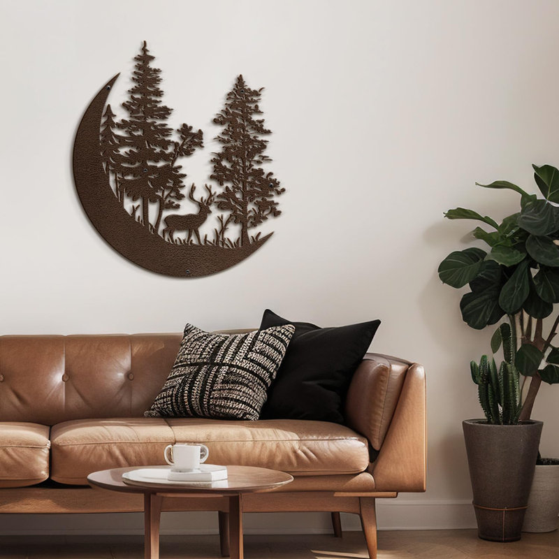 Décoration murale abstraite en forme de cerf dans la forêt, H 24 po x l 24 po x P 0,05 po, Bronze