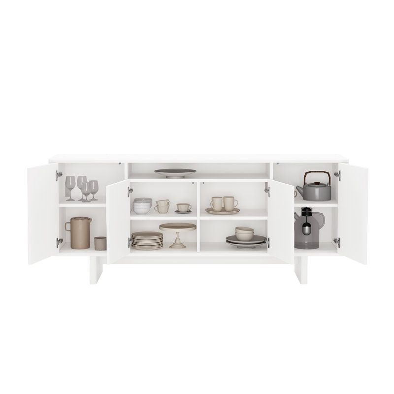 Buffet moderne de 71 po avec 9 tablettes réglables blanches Ella, Blanc