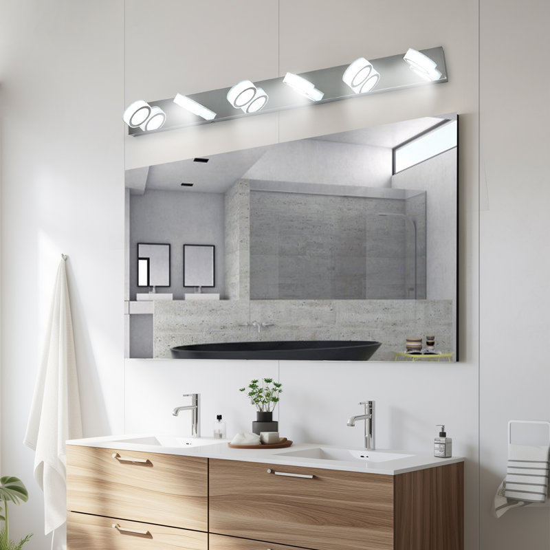 Éclairage pour meuble-lavabo à DEL 6 lumières à intensité variable, barre de salle de bain chromée pour salle de bain, miroir de meuble-lavabo et salon