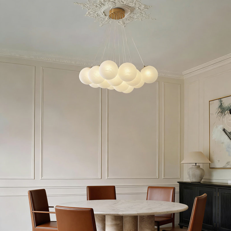 Lustre 13 lumières à bulles modernes avec globes en verre laiteux, grand luminaire suspendu réglable pour salle à manger, salon, chambre à coucher et îlot