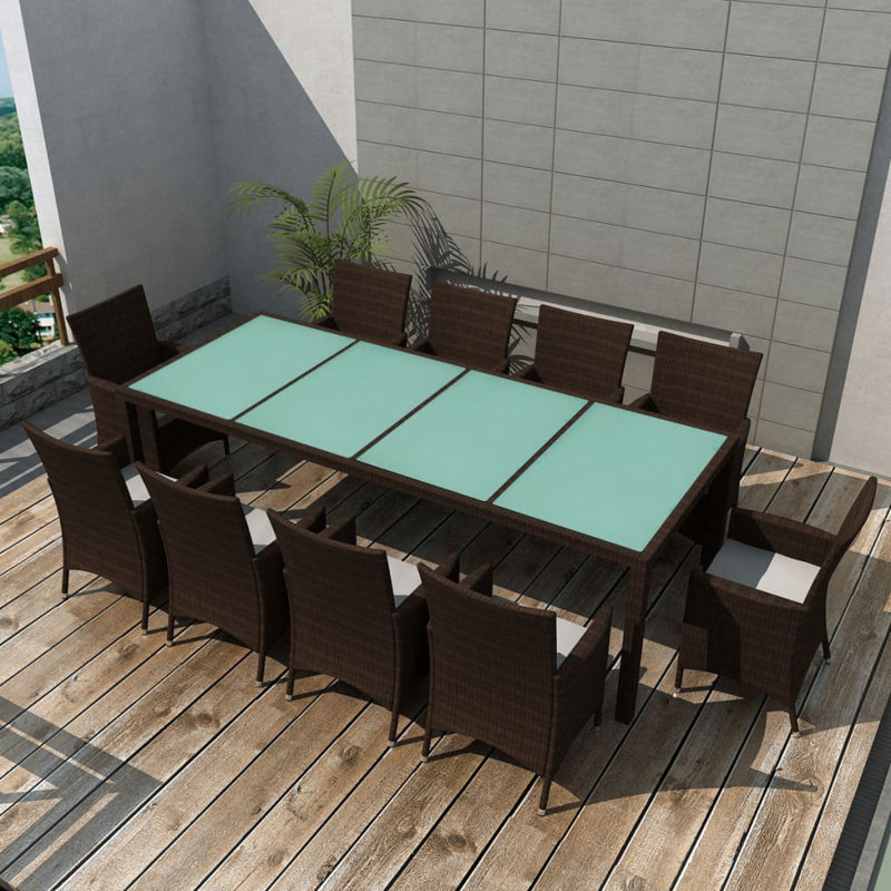 Ensemble repas rectangulaire avec coussins Kruse, 10, 98.4" L, Brown/ White