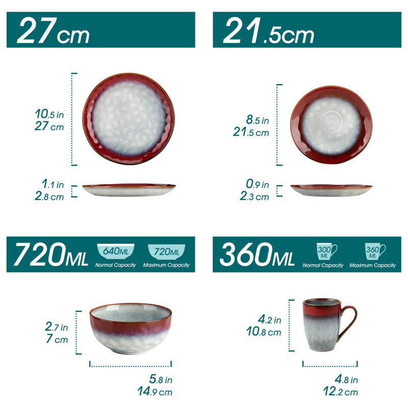 32 Pieces Dinnerware Set, Blue Set, Dinner Plate, Dessert Plate, Bowl And Mug Set For 8 Person, Poreclain Dinnerware