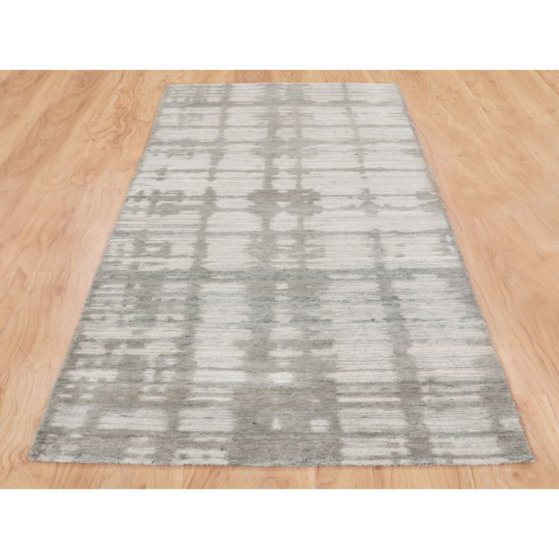 Tapis de couloir en Tapis décoratif laine noué à la main gris de conception unique 2 pi 6 po x 8 pi Arieyonna