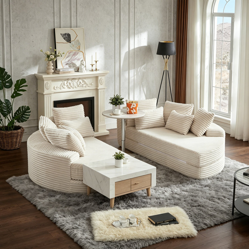 Fauteuil inclinable rond en velours côtelé de 78,5 pouces, convertible en deux fauteuils inclinables, canapé-lit 2 en 1 et coussins décoratifs avec cinq coussins décoratifs