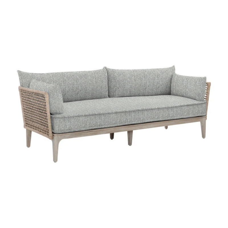 Catalonia Outdoor Teak Loveseat, Light Grey/Dark Grey Linen 6032-110