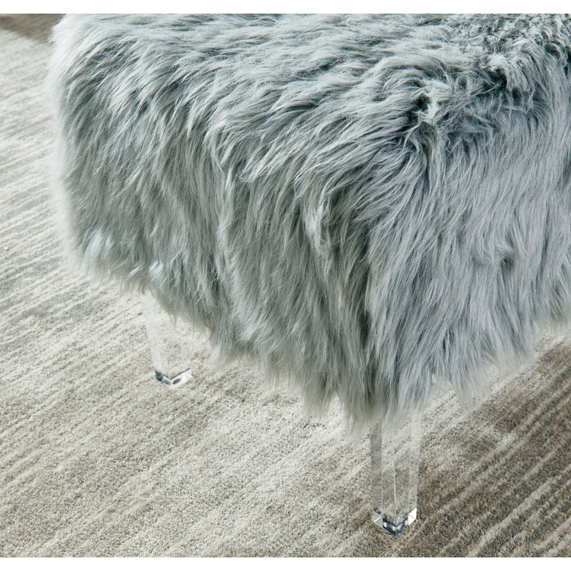 Natalia Upholstered Ottoman, Gray Faux Fur