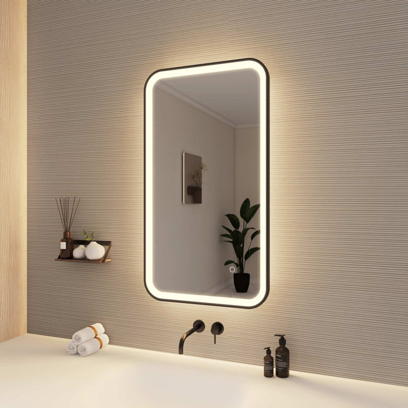 36 Inch Rectangle LED Front and Backlit Wall Mirror in Black, 36" x 20", Black