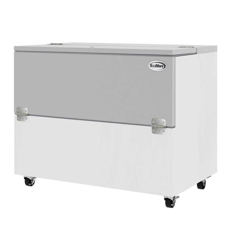 49 in. Commercial Milk Cooler for School and Cafeteria,12 Crate Capacity with Heavy Duty Casters in Stainless Steel and White (KM-MC49-HDC)