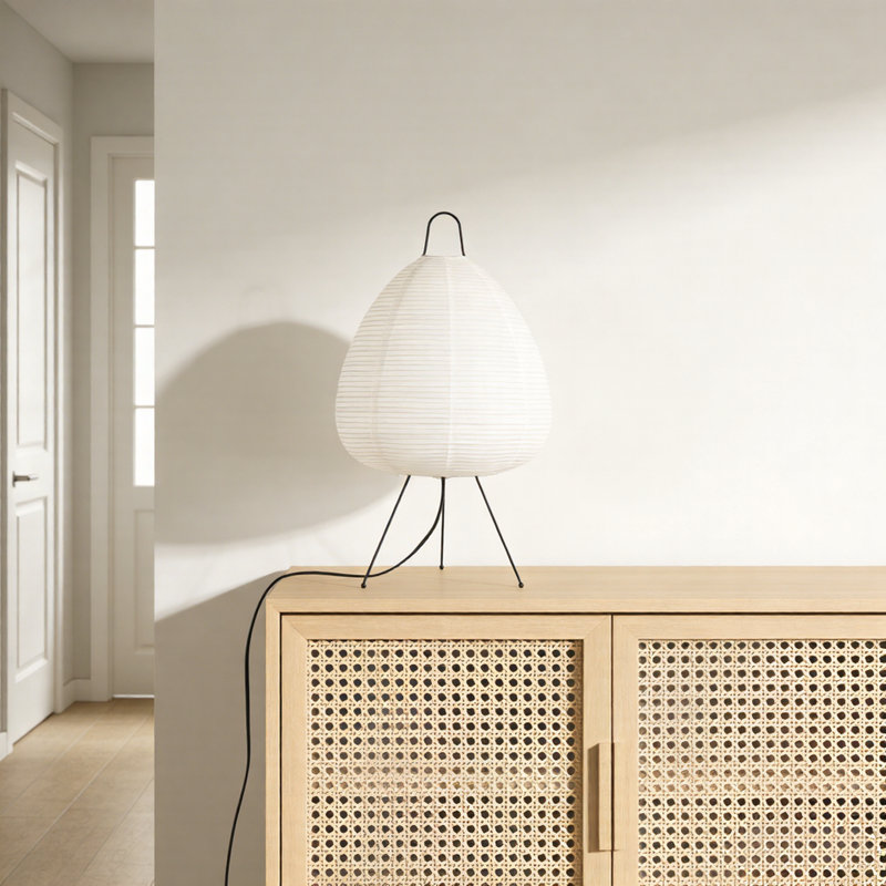 19.3" Rice Paper Lamp, Japanese Paper Table Lamp With Dimmable Bulb