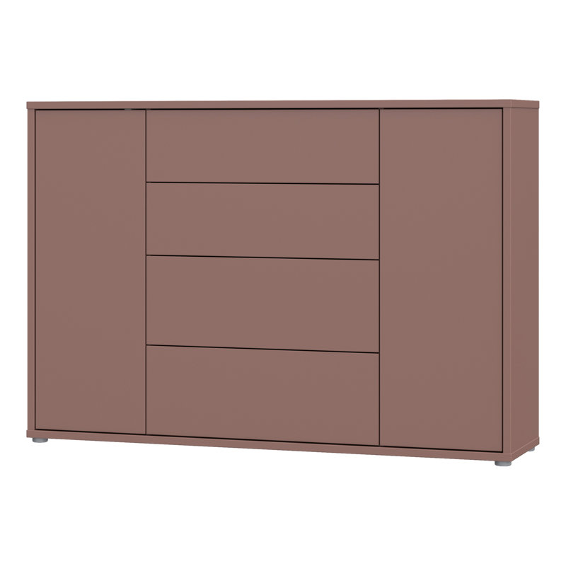 Modern 4-drawer, 2-door sideboard, engineered wood, 143.9 cm W x 99.1 cm H x 34.9 cm D, Brown