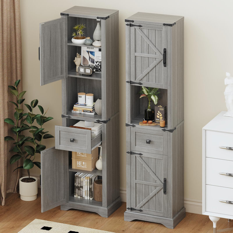 66" Tall Farmhouse Bathroom Storage Cabinet, Wash Gray
