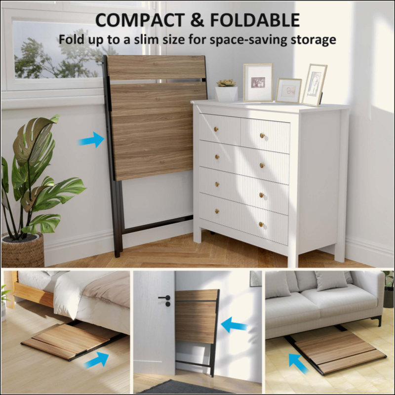 Bureau pliable avec tablette pour moniteur, assemblage facile, H 34,1 po x l 27,6 po x P 24,4 po, Naturel