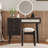 39" Retro Bohemian Style Wooden Makeup Vanity Set With Charging Plug&USB Port And Stool, Dressing Table With 3 Storage Drawers And 1 Rectangular Rattan Drawer-1846985076