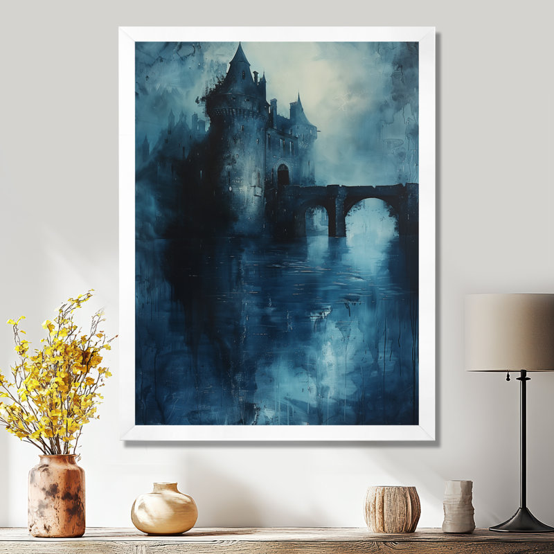 Art mural gris gris et bleu de la forteresse médiévale Wareea, Toile encadrée blanche avec une seule photo