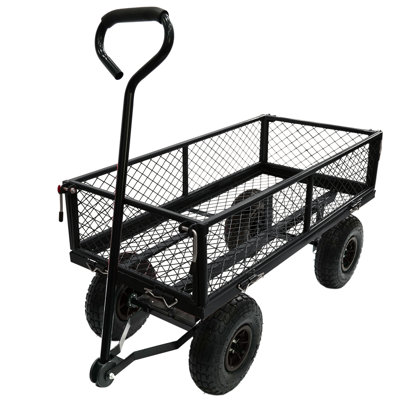 3 Cu. Ft. 300 Lbs. Capacity Removable Sides Metal Steel Mesh Heavy Duty Utility Wagon Outdoor Garden Cart In Red