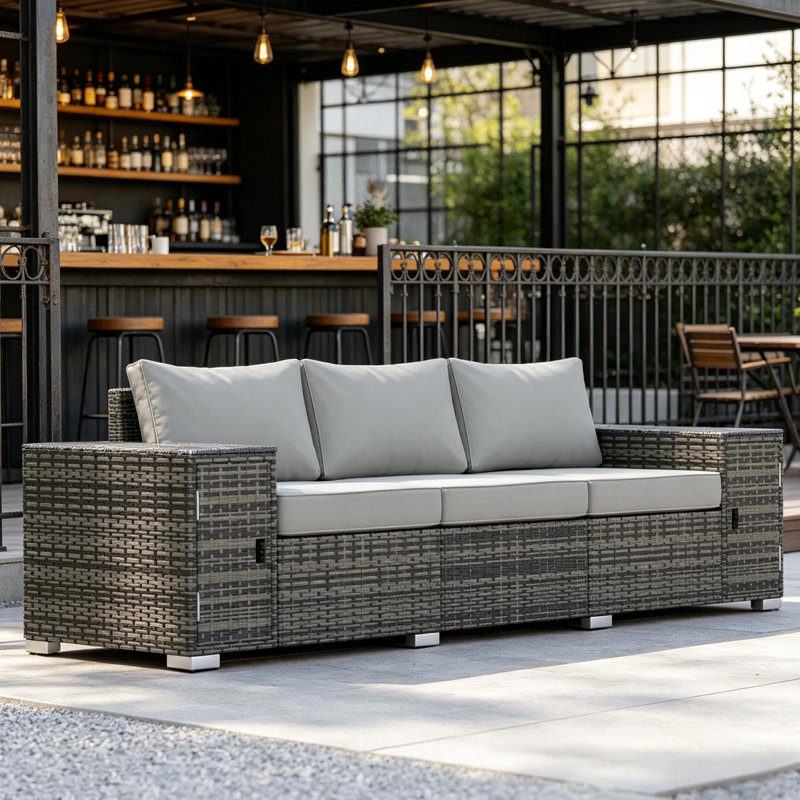 Canapé de jardin, canapé de patio, canapé d'extérieur en osier 3 places, Gris, Gris