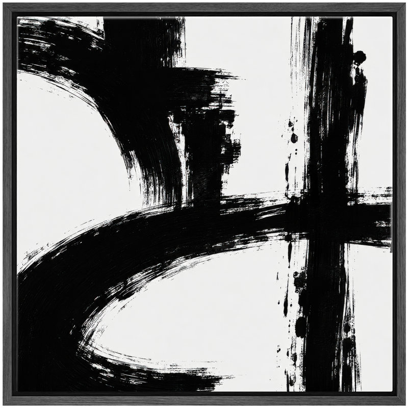 "Black White" Bold Modern Abstract Wall Art, impression sur toile encadrée, H 16 po x l 16 po, Black