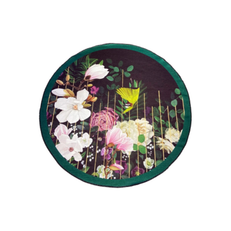 Tapis décoratif antidérapant à motif floral vert, Rond 4 pi