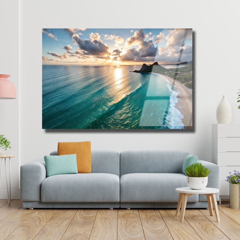 Tropical Beach Sunset Tempered Glass Wall Art, 12" H x 16" W
