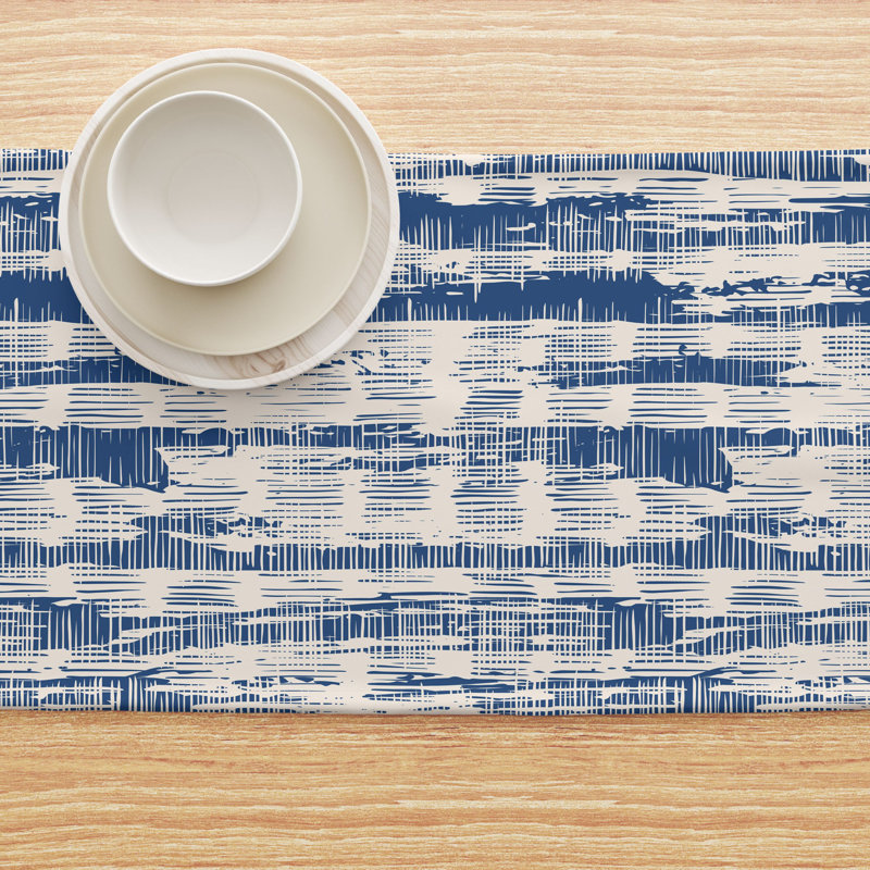 Table Runner, 100% Cotton, 16X108", Blue Batik Stripe, 108" x 16"