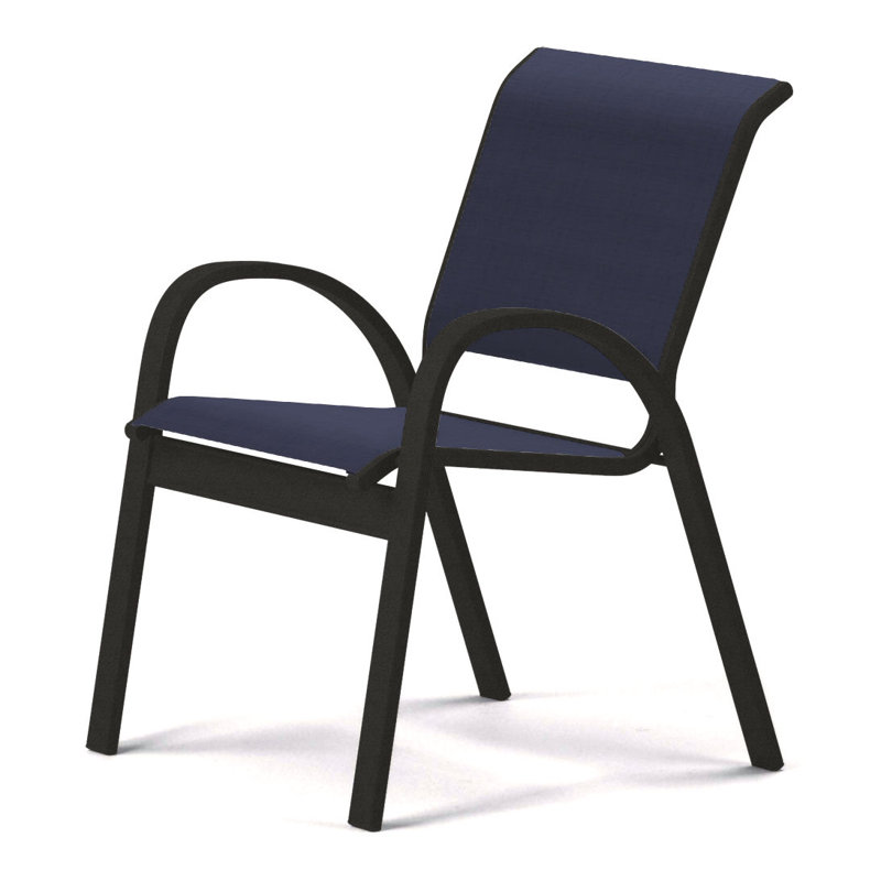 Chaise de patio empilable Hiraku, Bleu marine 13D Sunbrella®, Noir texturé