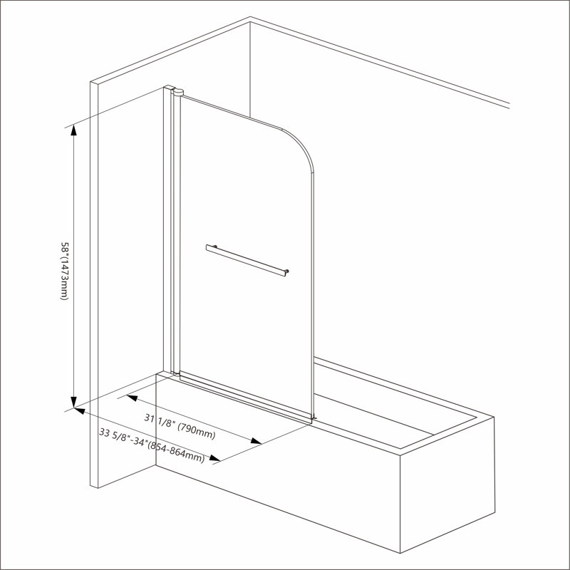 Porte de baignoire pivotante avec verre trempé transparent l 34 po x H 58 po, Noir mat