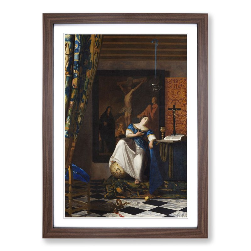 Allegory of the Catholic Faith by Johannes Vermeer - Picture Frame Graphic Art, 36cm H x 27cm W x 2cm D, Walnut Framed