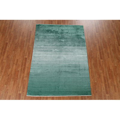 Green Handmade Gabbeh Oriental Wool Rug 5x8