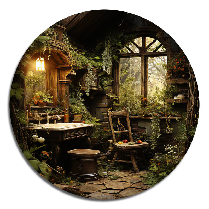 Salle de bain rustique Woodland Retreat IV - Humour, décoration murale ronde en métal, H 29 po x l 29 po