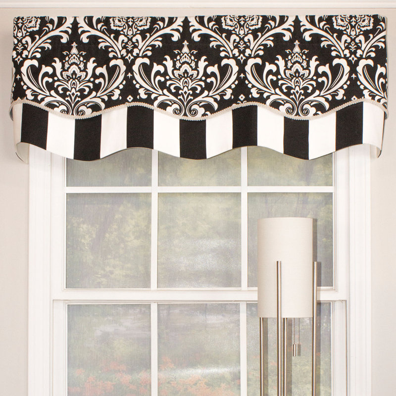 Ozbourne Cotton Blend Damask Scalloped Window Valance, Black