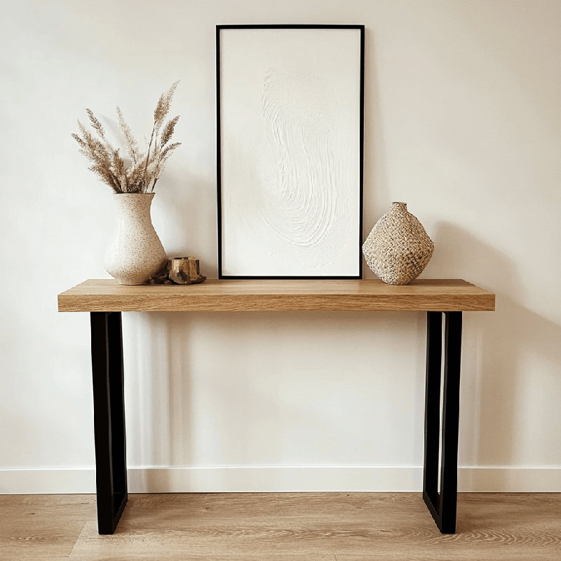 Solid Oak Console Entrance Table - U Legs, 90cm H x 25cm W x 70cm D