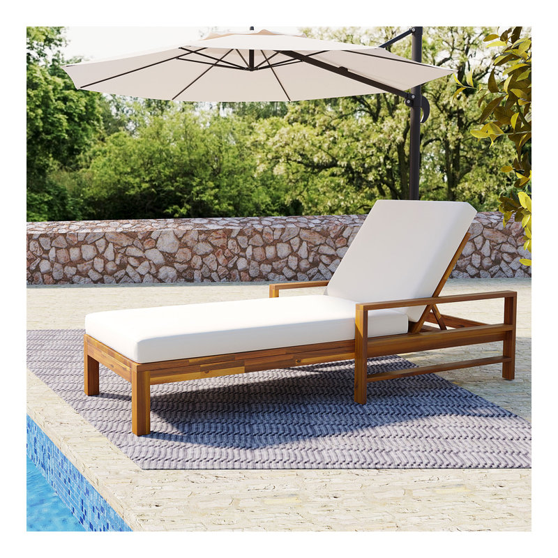 Acacia Wood Adjustable Backrest Outdoor Lounge Chair, Suitable For Gardens, Terraces, And Poolside Areas, Beige