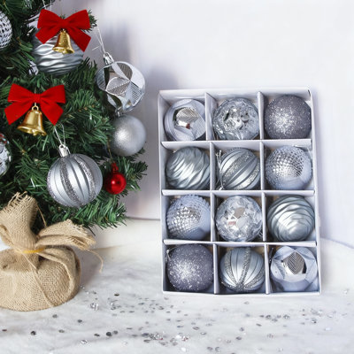 12 pièces de boules de Noël argentées, pendentif boule de décoration d'arbre de Noël de 6 cm, cadeau des Fêtes, décoration de la maison