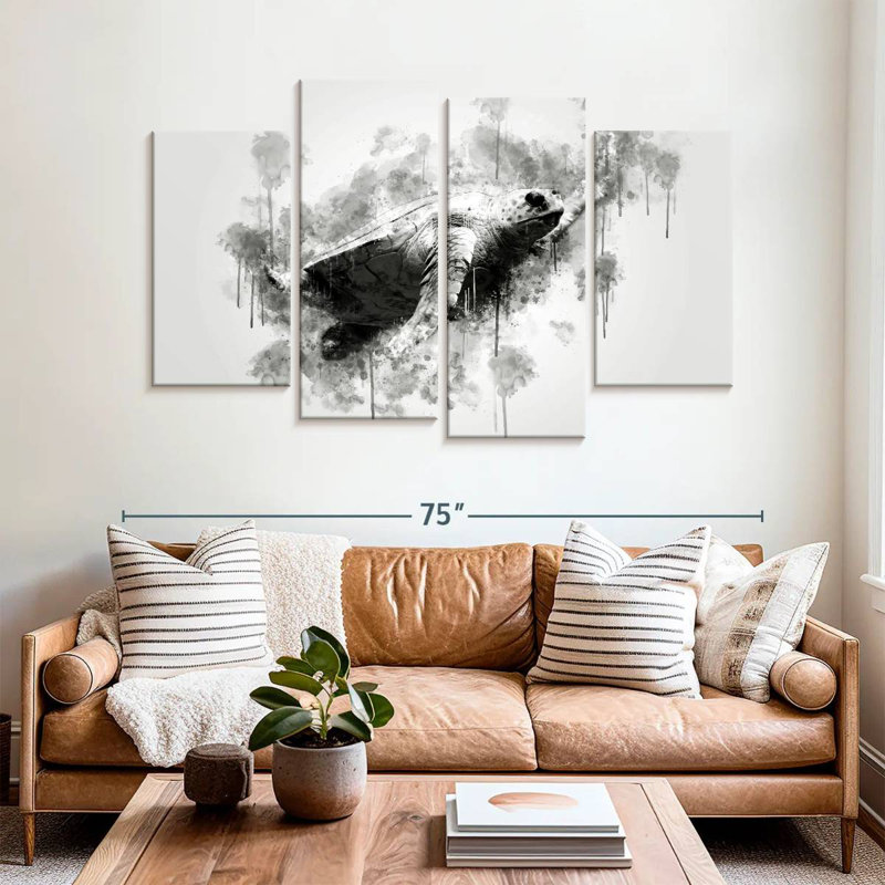 Tortue de mer Brampt - noir et blanc, H 42 po x l 68 po