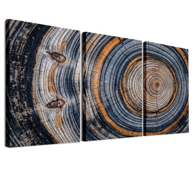 Ensemble de 3 toiles bleues et brunes