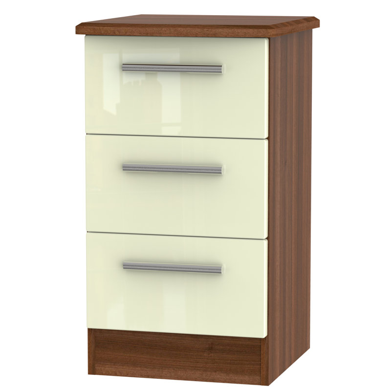 Fully Assembled Yvette 3 Drawer Bedside Table, Walnut / Cream