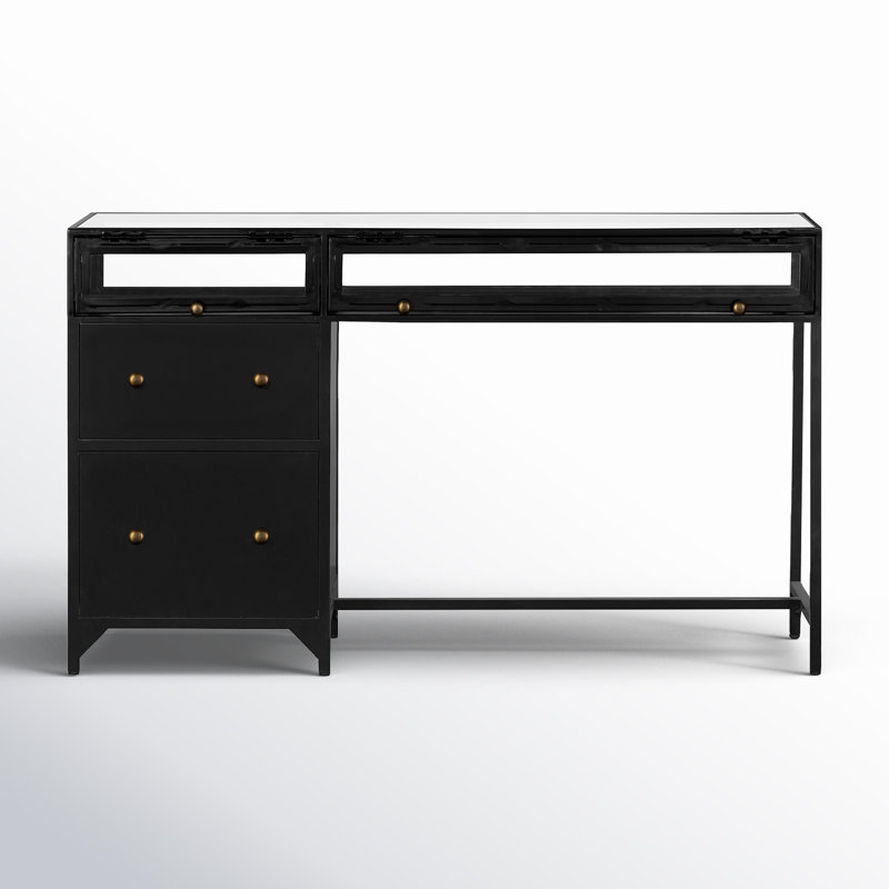 Bayline Glass Top Metal Base Writing Desk