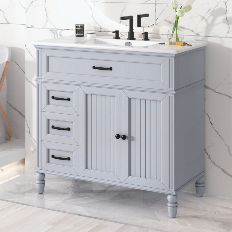 Meuble-lavabo avec lavabo et armoire avec tiroirs, Gris