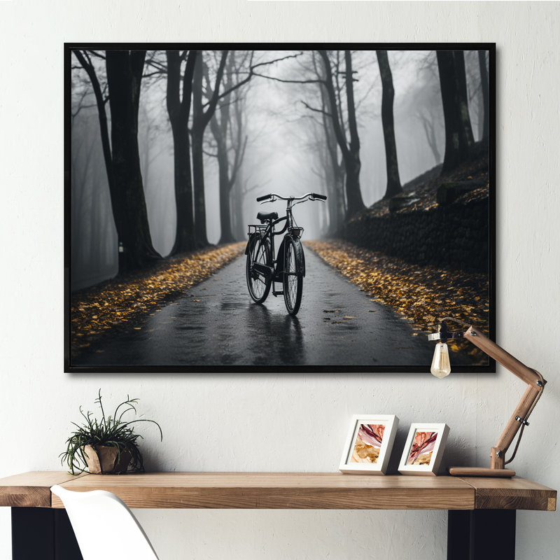 Bicyclette pédalant dans l'impression, H 34 po x l 44 po x P 1,5 po, Cadre flottant noir